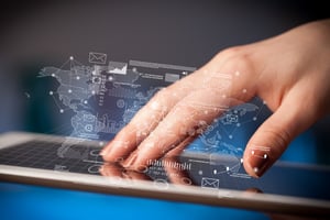Female hands touching tablet with maps and charts-1